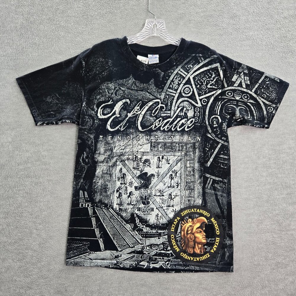 VINTAGE Ancient Egyptian Men Shirt Medium Black El Codice Tenochtitlan Y2K Tee